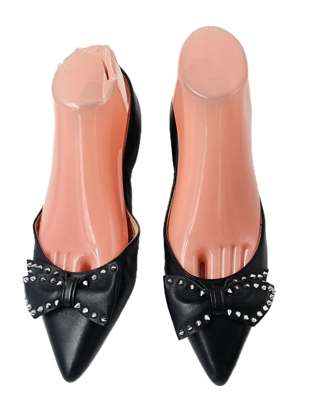 Sam Edelman Raisa Studded Spiked Bow Pointed Toe Flats Black Leather Womens 7.5